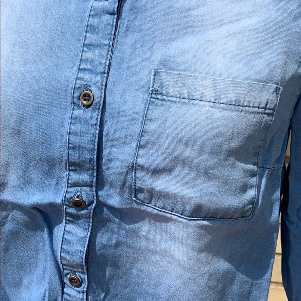 Blue Vintage Denim Distressed Tie Knot Top - Picture 6 of 8